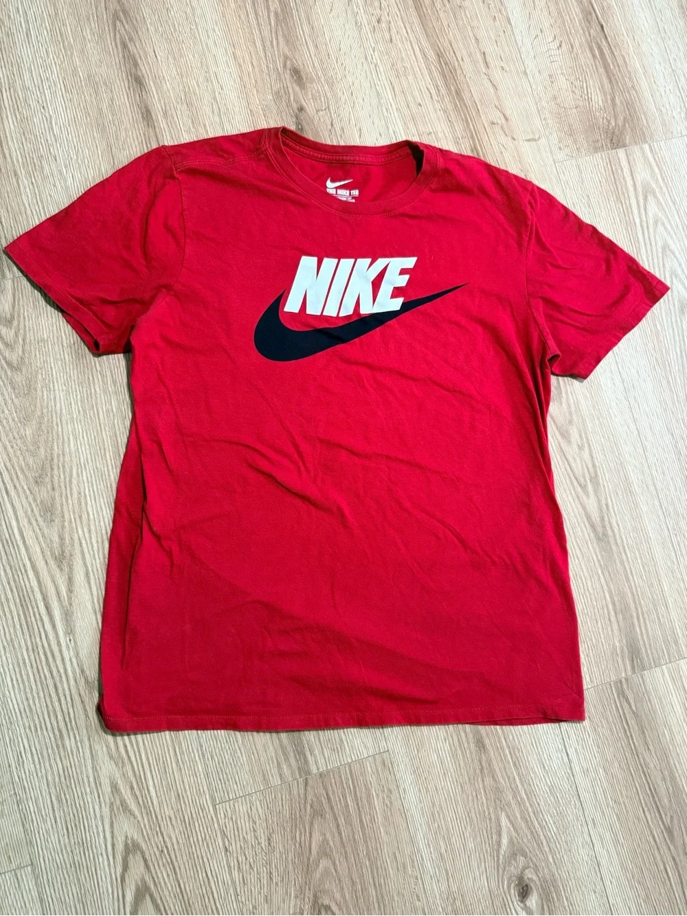 Nike Red Short Sleeve Logo Tee with Black Swoosh